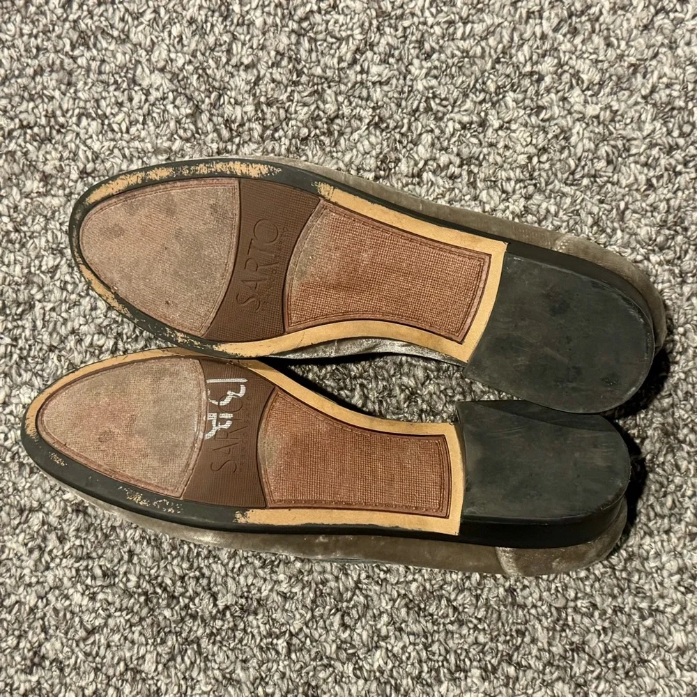 Franco Sarto Grey Velvet Studded Loafers